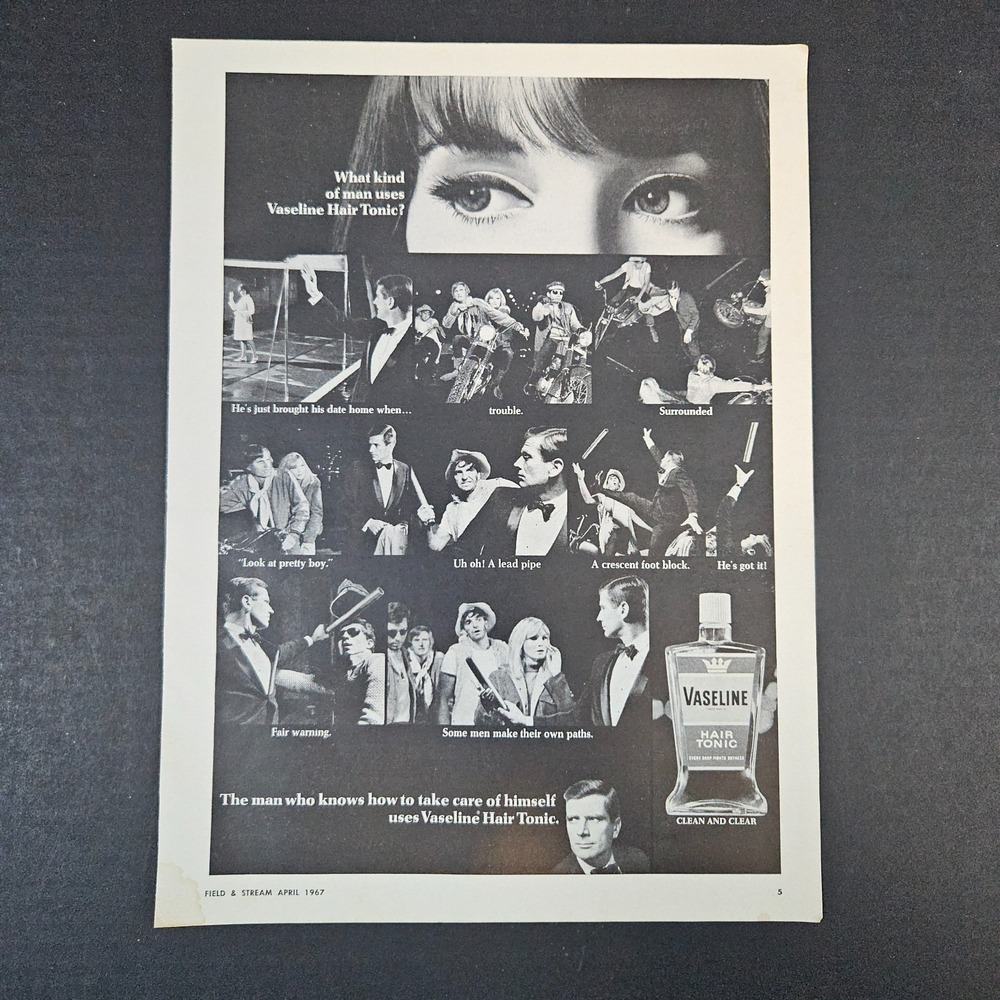 1967 Vaseline Hair‎ Tonic Vintage Print Ad Story Board Panels Dapper Gentleman